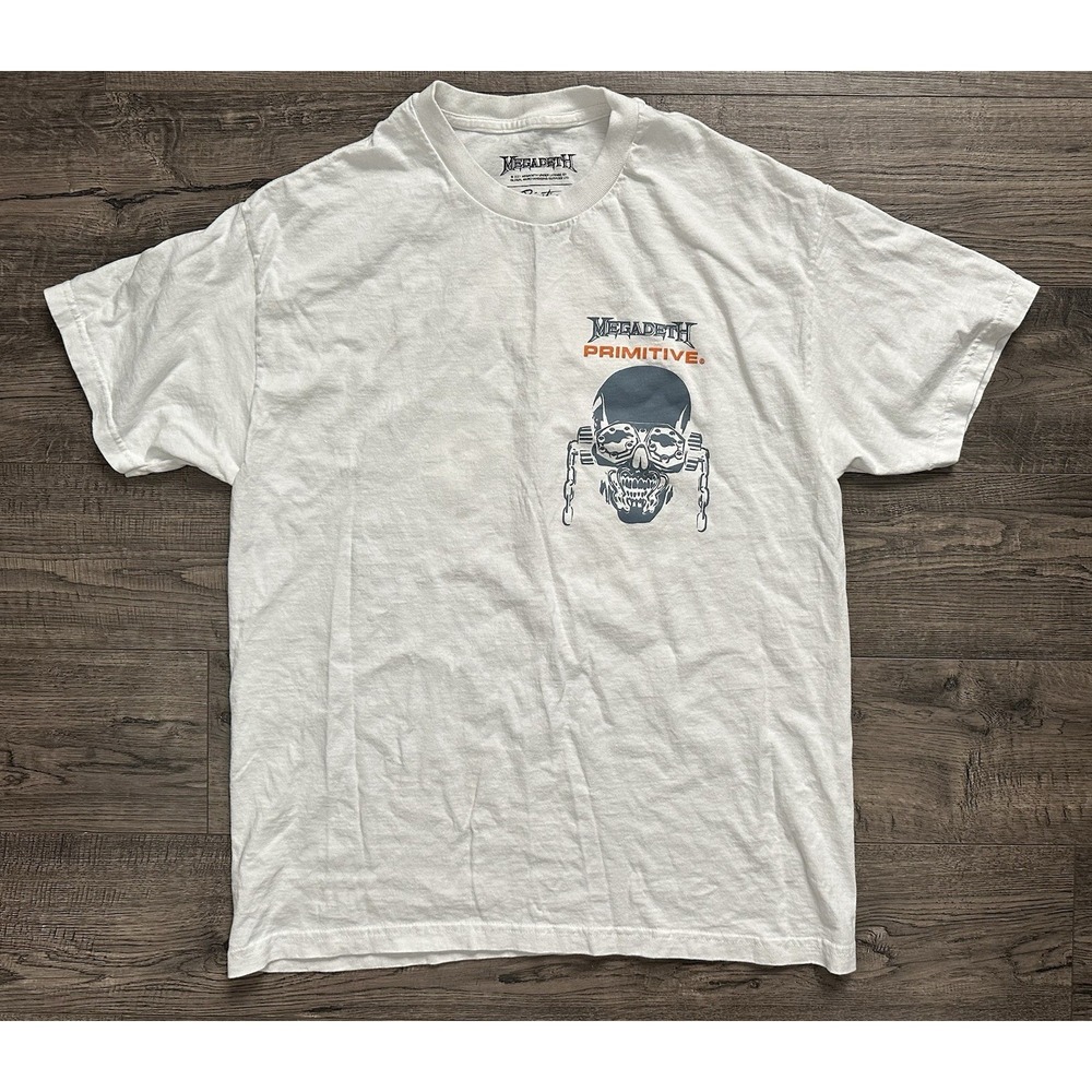 Primitive Skateboards X Megadeth Dirty Chains Skulls White Shirt Size L